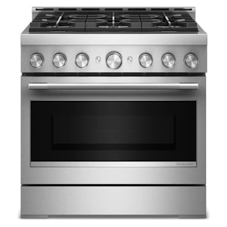 KitchenAid 36 Inch Wide Free Standing, Slide In Gas Range with Ultra Power Dual-Flame Burners and Even-Heat True Convection Stainless Steel