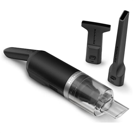 KitchenAid 17 Inch 12 Volt Cordless Handheld Vacuum Cleaner with Crevice and Mouth Scraper Attachments Matte Black