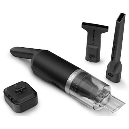 KitchenAid 17 Inch 12 Volt Cordless Handheld Vacuum Cleaner with Removable Battery and Wall Adapter Matte Black