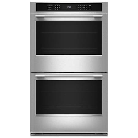 KitchenAid 30 Inch Wide Fingerprint Resistant Electric Double Oven with Even-Heat True Convection and No Preheat Air Fry PrintShield Stainless