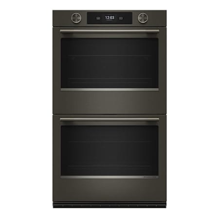 KitchenAid 30 Inch Wide Electric Double Oven with Even-Heat True Convection and Steam Bake with Tray Black Ore