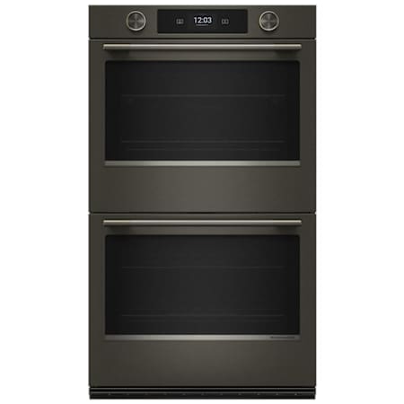 KitchenAid 30 Inch Wide Electric Double Oven with Even-Heat True Convection and Steam Bake with Tray Black Ore