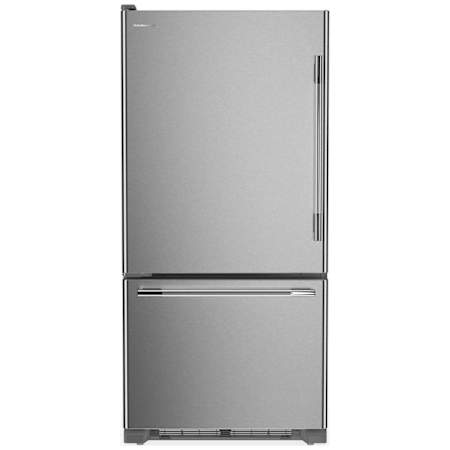 KitchenAid 30 Inch Wide 19 Cu. Ft. Left Hinge Energy Star Certified Fingerprint Resistant Bottom Freezer Refrigerator with Preserva Cooling System PrintShield Stainless