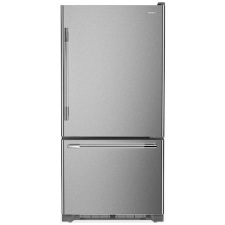 KitchenAid 33 Inch Wide 22 Cu. Ft. Right Hinge Energy Star Certified Fingerprint Resistant Bottom Freezer Refrigerator with Preserva Cooling System PrintShield Stainless