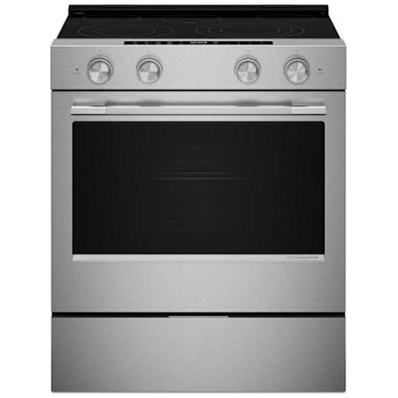 KitchenAid 30 Inch Wide 5.3 Cu. Ft. Energy Star Certified Free Standing, Slide In Fingerprint Resistant Electric Range with Even-Heat™ True Convection Fingerprint Resistant Stainless Steel