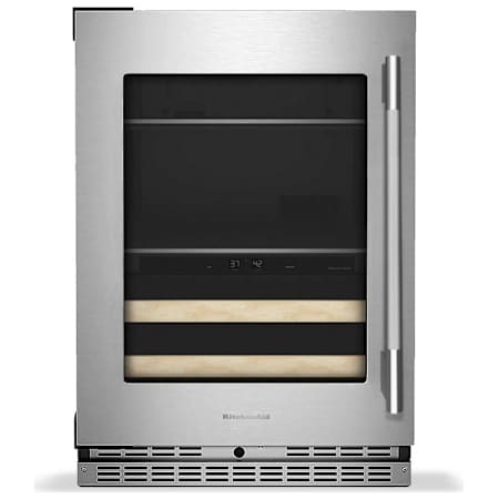 KitchenAid 24 Inch Wide Left Hinge 14 Bottle Capacity Wine and Beverage Cooler with Temperature Monitoring System and LED Lights PrintShield Stainless