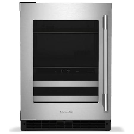 KitchenAid 24 Inch Wide Left Hinge 14 Bottle Capacity Wine and Beverage Cooler with Temperature Monitoring System and Door Alarm Black / Stainless Steel