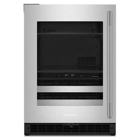 KitchenAid 24 Inch Wide Left Hinge 14 Bottle Capacity Wine and Beverage Cooler with Temperature Monitoring System and Door Alarm Black / Stainless Steel