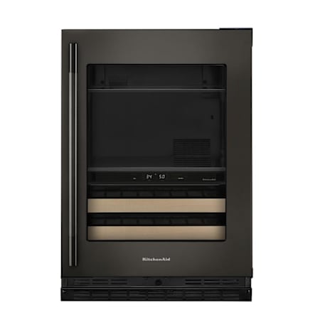 KitchenAid 24 Inch Wide Right Hinge 14 Bottle Capacity Wine and Beverage Cooler with Temperature Monitoring System and Door Alarm Black Ore