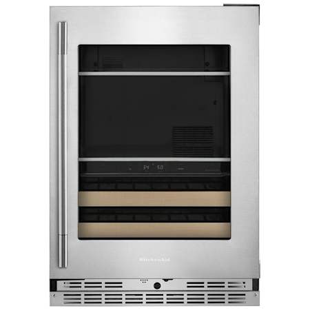 KitchenAid 24 Inch Wide Right Hinge 14 Bottle Capacity Wine and Beverage Cooler with Temperature Monitoring System and LED Lights PrintShield Stainless