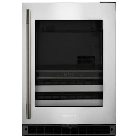 KitchenAid 24 Inch Wide Right Hinge 14 Bottle Capacity Wine and Beverage Cooler with Temperature Monitoring System and Door Alarm Black / Stainless Steel