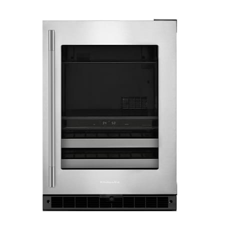 KitchenAid 24 Inch Wide Right Hinge 14 Bottle Capacity Wine and Beverage Cooler with Temperature Monitoring System and Door Alarm Black / Stainless Steel