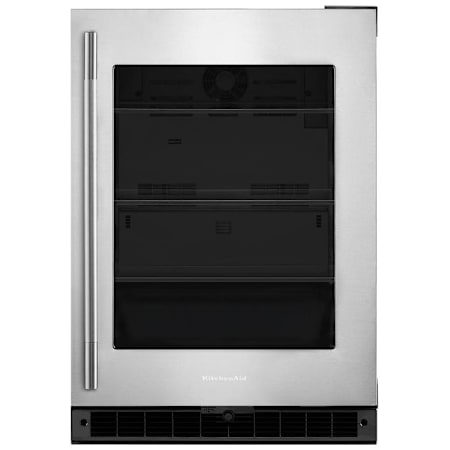 KitchenAid 24 Inch Wide 5.2 Cu. Ft. Right Hinge Compact Freezerless Refrigerator with Door Alarm and Glass Shelves Black / Stainless Steel