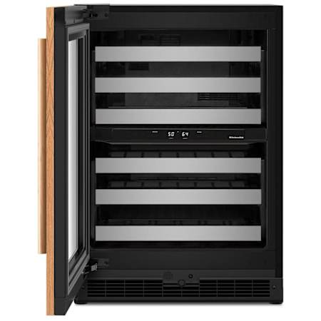 KitchenAid 24 Inch Wide 46 Bottle Capacity Left Hinge Panel Ready Built-In / Free Standing Wine Cooler with Temperature Monitoring System and Door Alarm Panel Ready