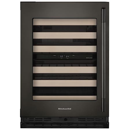 KitchenAid 24 Inch Wide 46 Bottle Capacity Left Hinge Built-In / Free Standing Wine Cooler with Temperature Monitoring System and Glass Shelves Black Ore