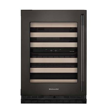 KitchenAid 24 Inch Wide 46 Bottle Capacity Left Hinge Built-In / Free Standing Wine Cooler with Temperature Monitoring System and Glass Shelves Black Ore