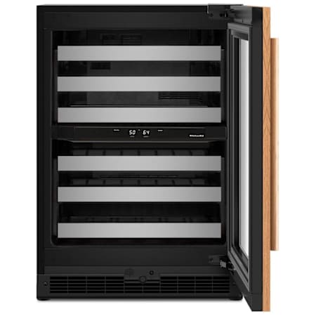 KitchenAid 24 Inch Wide 46 Bottle Capacity Right Hinge Panel Ready Built-In / Free Standing Wine Cooler with Temperature Monitoring System and Door Alarm Panel Ready