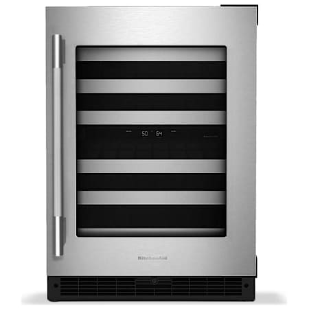 KitchenAid 24 Inch Wide 46 Bottle Capacity Right Hinge Built-In / Free Standing Wine Cooler with Temperature Monitoring System and Door Alarm Black / Stainless Steel
