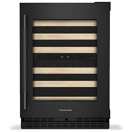 KitchenAid 24 Inch Wide 46 Bottle Capacity Right Hinge Built-In / Free Standing Wine Cooler with Temperature Monitoring System and Glass Shelves Black Ore
