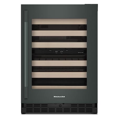 KitchenAid 24 Inch Wide 46 Bottle Capacity Right Hinge Built-In / Free Standing Wine Cooler with Temperature Monitoring System and Glass Shelves Juniper