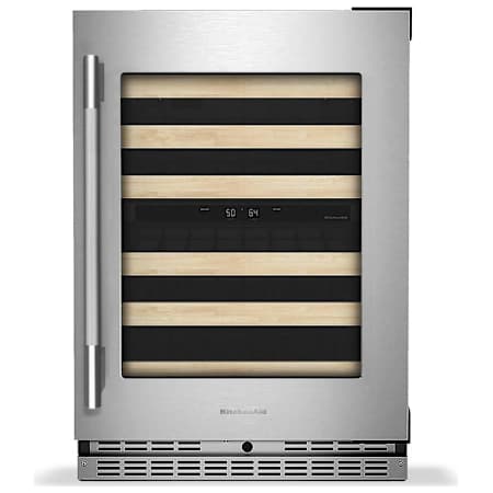 KitchenAid 24 Inch Wide 46 Bottle Capacity Right Hinge Built-In / Free Standing Wine Cooler with Temperature Monitoring System and Sabbath Mode PrintShield Stainless
