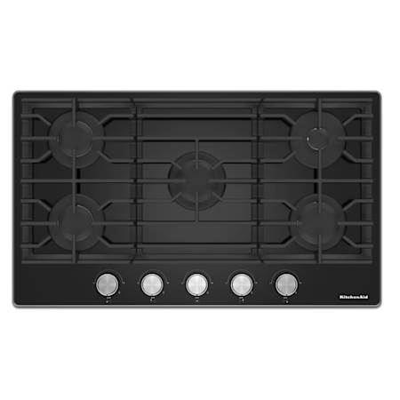 KitchenAid 36 Inch Wide 5 Burner Gas Cooktop with Dishwasher-Safe Cast-Iron Grates Black