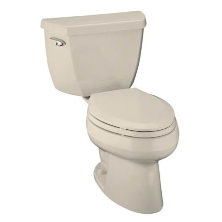 Kohler Wellworth Pressure Lite elongated 1.1 gpf toilet with tank cover locks and left-hand trip lever, less seat Almond