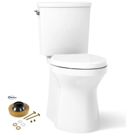 Kohler Irvine Comfort Height Two-Piece Elongated 1.28 GPF Toilet with Skirted Trapway, Revolution 360 and AquaPiston Flushing Technologies, Left-Hand Trip Lever and ProFlo Wax Ring and Bolt Kit White