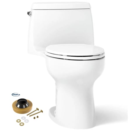 Kohler Santa Rosa Comfort Height One-Piece Elongated 1.28 GPF Toilet with Revolution 360 and AquaPiston Flushing Technologies, Left-Hand Trip Lever and ProFlo Wax Ring and Bolt Kit White