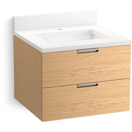 Kohler Maxstow 24" Wall-Hung Bathroom Vanity Cabinet with Sink and Quartz Top Light Oak