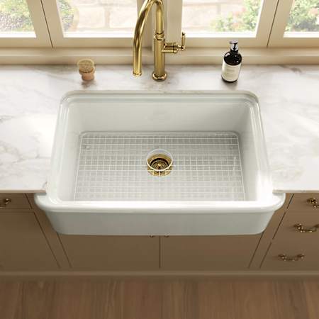 Kohler Audrine by Studio McGee 35-1/2" Farmhouse Single Basin Fireclay Kitchen Sink with Basin Rack Dune