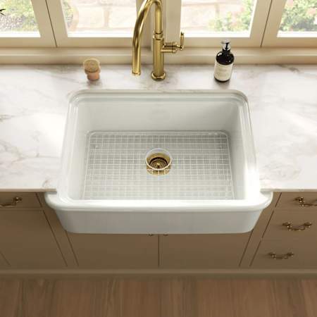 Kohler Audrine by Studio McGee 32-1/2" Farmhouse Single Basin Fireclay Kitchen Sink with Basin Rack Dune
