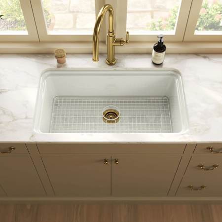 Kohler Audrine by Studio McGee 33" Undermount Single Basin Fireclay Kitchen Sink with Basin Rack Dune