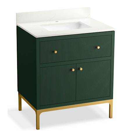 Kohler Calpa 30" Free Standing Single Basin Vanity Set with Cabinet and Stone Composite Vanity Top Emerald Green