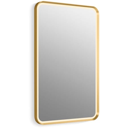Kohler Essential Ultrabright 22"W x 34"H Rectangular Flat Framed Wall Mounted Mirror with LED Lighting  Moderne Brushed Gold