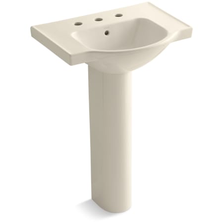 Kohler Veer 24" Pedestal Bathroom Sink with 8" Widespread Faucet Holes and Overflow Almond