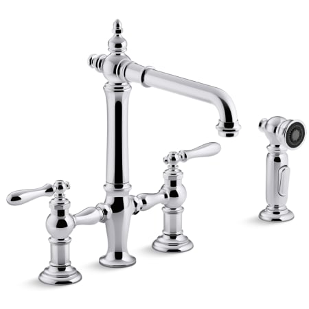 Kohler Artifacts 1.5 GPM Widespread Bridge Kitchen Faucet with Sweep, BerrySoft, ProMotion, and MasterClean Technologies - Includes Side Spray Polished Chrome