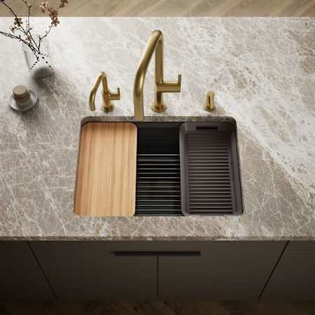 Kohler Riverby 27" Undermount Single Basin Cast Iron Kitchen Sink with Basin Rack and Cutting Board Black Black