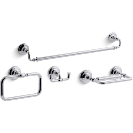 Kohler Artifacts 24" Towel Bar, Towel Ring, Pivoting Toilet Paper Holder, and Double Post Robe Hook Bundle Polished Chrome
