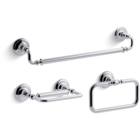 Kohler Artifacts 18" Towel Bar, Towel Ring, and Pivoting Toilet Paper Holder Bundle Polished Chrome