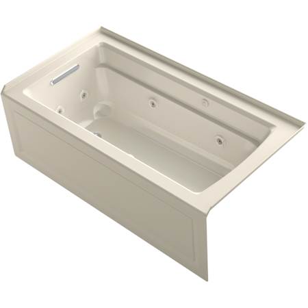 Kohler Archer 60" Three Wall Alcove Acrylic Air/Whirlpool Tub with Right Drain and Overflow - Comfort Depth Design Almond