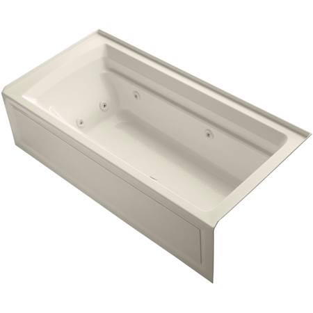 Kohler Archer Collection 72" Three Wall Alcove Jetted Whirlpool Bath Tub with Right Side Drain Almond