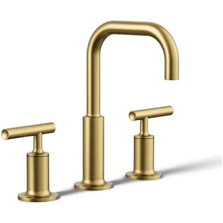 Kohler Purist 1.2 GPM Widespread Bathroom Faucet with Pop-Up Drain Assembly Vibrant Brushed Moderne Brass