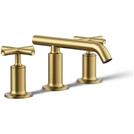 Kohler Purist 1.2 GPM Widespread Bathroom Faucet with Pop-Up Drain Assembly Vibrant Brushed Moderne Brass