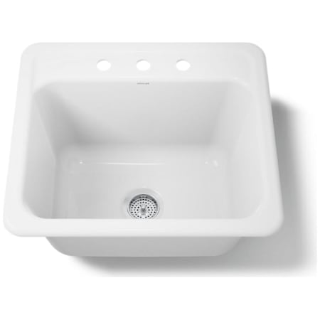 Kohler Glen Falls 25" Single Basin Undermount or Drop In Cast Iron Utility Sink with Three Faucet Holes White