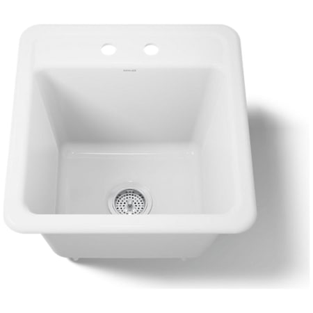 Kohler Park Falls 21" Single Basin Undermount or Drop In Cast Iron Utility Sink with Two Faucet Holes White