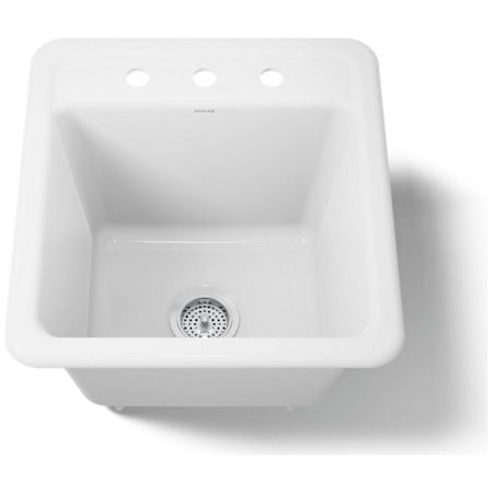Kohler Park Falls 21" Single Basin Undermount or Drop In Cast Iron Utility Sink with Three Faucet Holes White