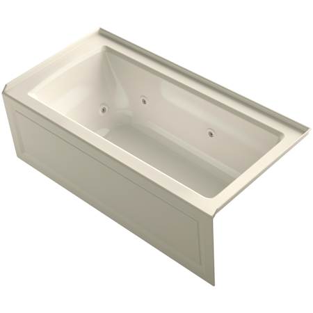 Kohler Archer 60" Three Wall Alcove Jetted Whirlpool Bath Tub - Right Drain Almond