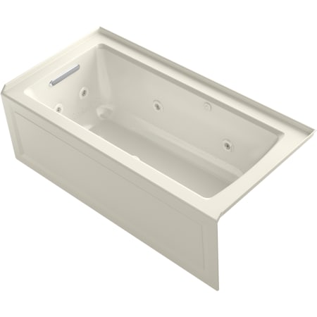 Kohler Archer 60" Three Wall Alcove Acrylic Air/Whirlpool Tub with Left Drain, Overflow, and Integral Apron - Comfort Depth Design Biscuit