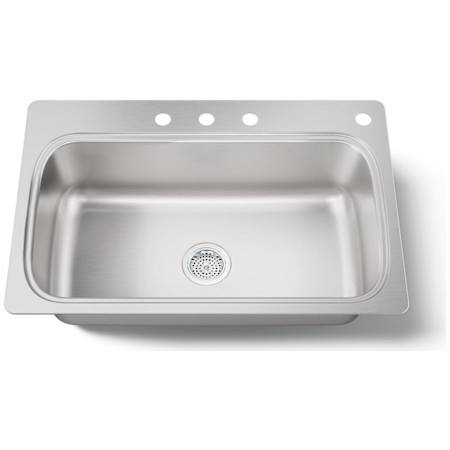 Kohler Verse 33" x 22" Single Basin Drop In Kitchen Sink With Four Faucet Holes Stainless Steel